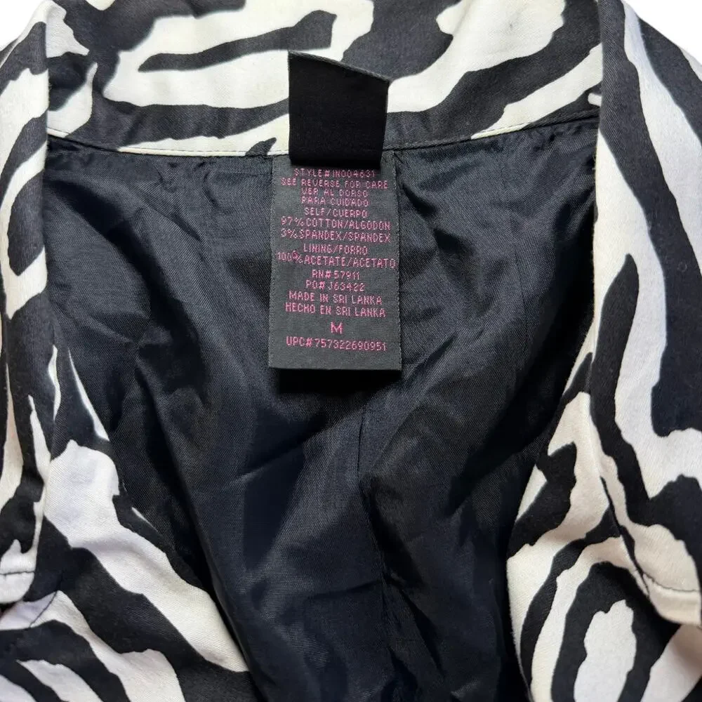 Wrapper Black and White Zebra Print Trench Coat Size Medium
